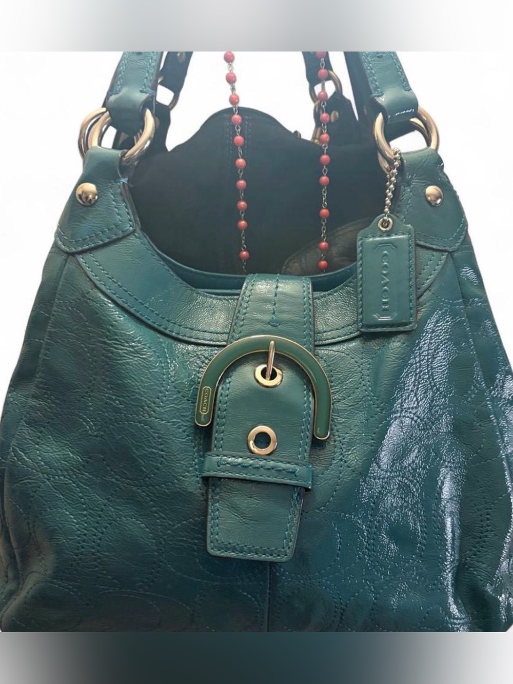 Coach Teal Quilted Leather Shoulder Bag